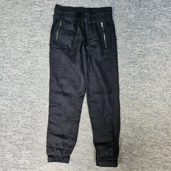ATHLETA Cabo Linen Joggers Pant Black Chambray Size 0 Lightweight Drawstring - Picture 1 of 9
